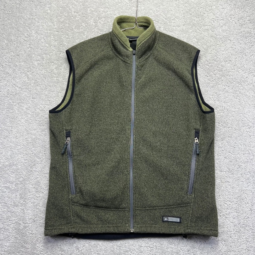 REI Fleece Vest Mens M‎ Green Polartec Zip Up Lightweight Hiking Gorpcore Y2k